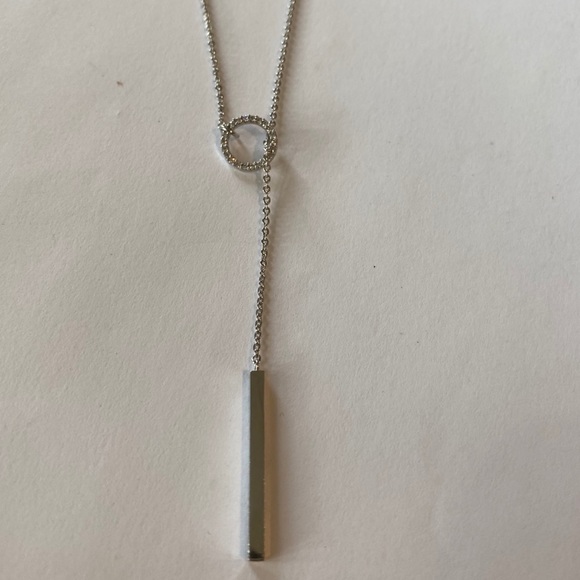 Silver small circle & bar necklace with crystals - Picture 1 of 1